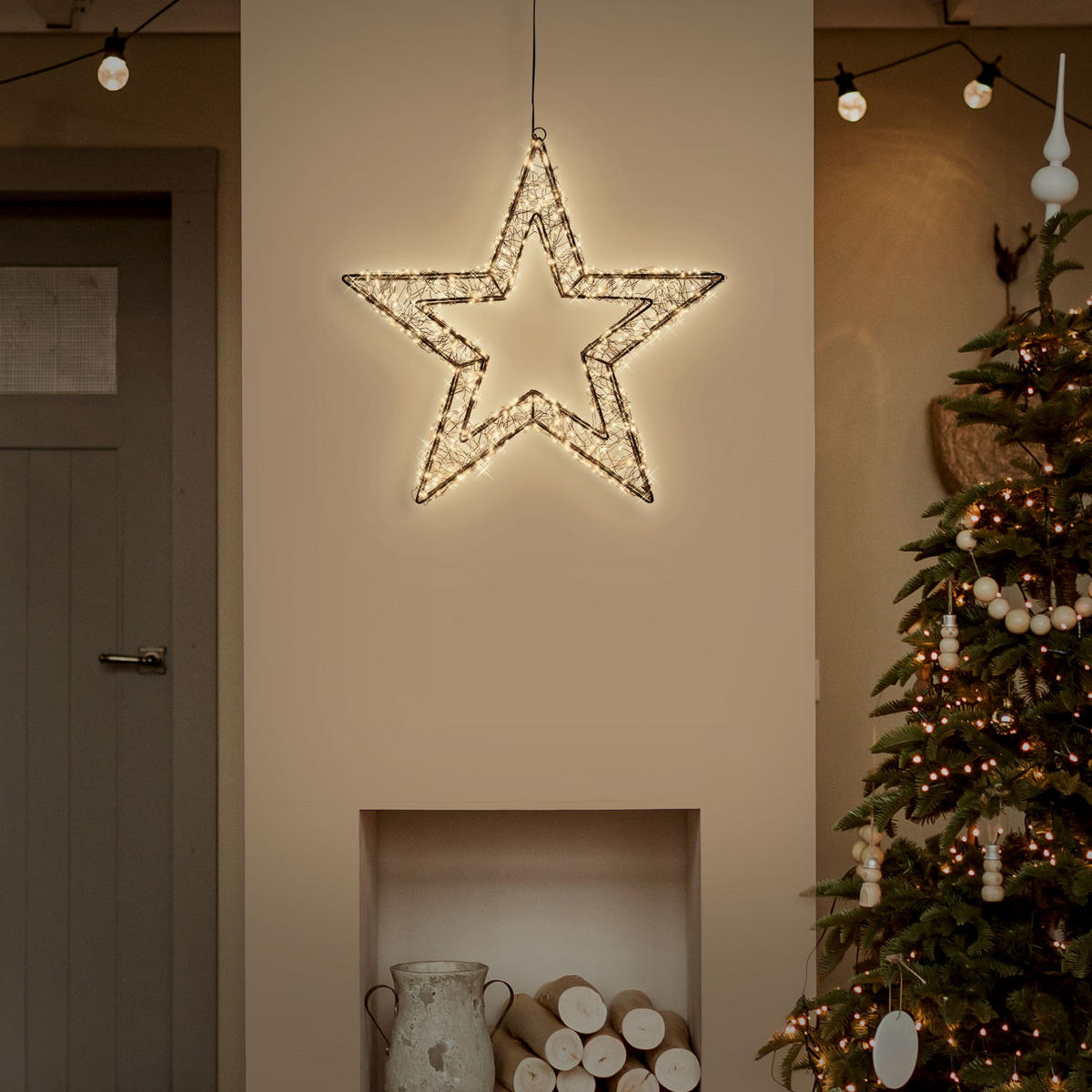 LED-WEIHNACHTSSTERN 50 cm 720 LEDs Extra-Warmweiß mit Timer aus Metall - Schwarz, Metall (50/50/8cm) - ECD-Germany
