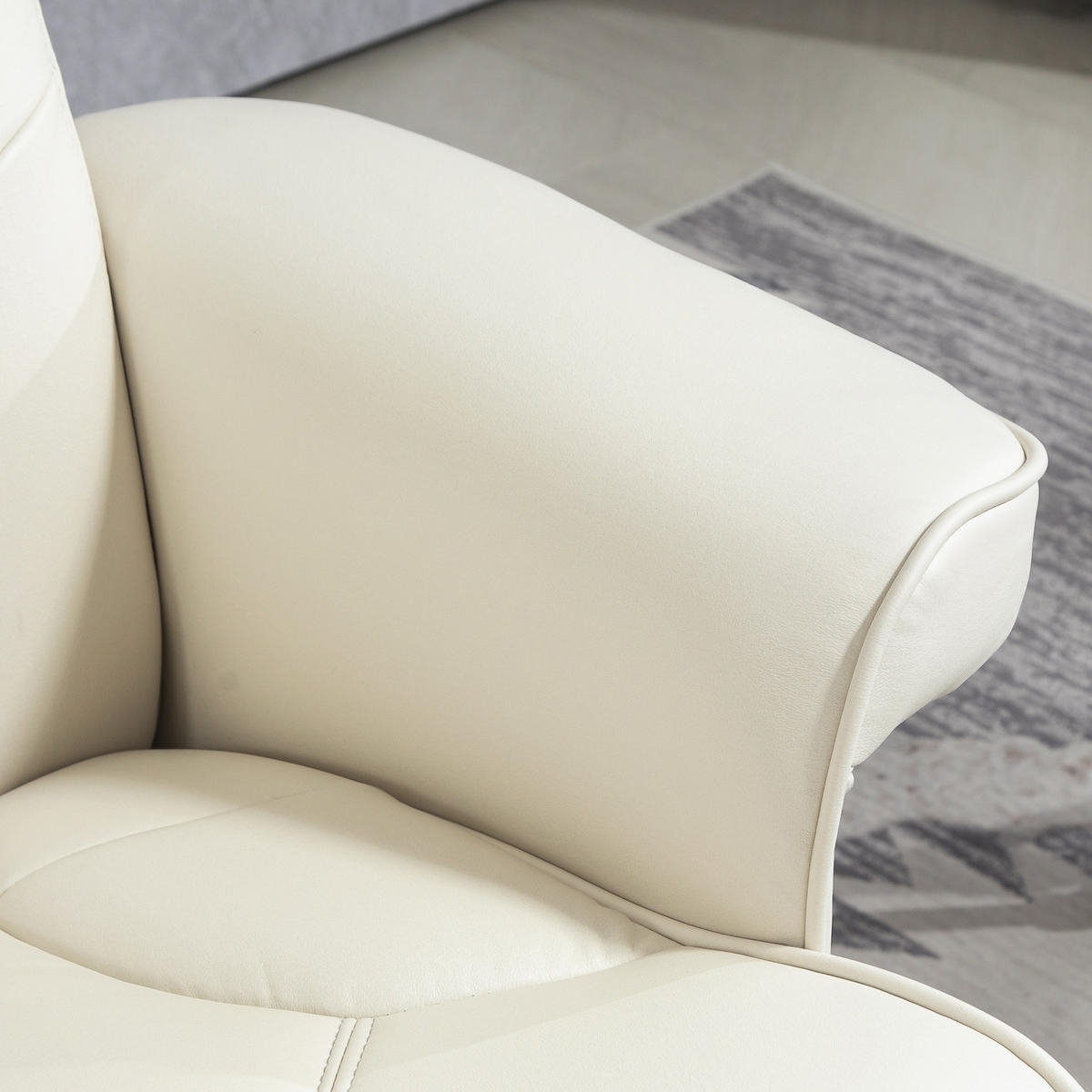 RELAXSESSEL mit Hocker, Fernsehsessel mit Liegefunktion, Wippfunktion, Cremeweiß - Creme/Dunkelrot, Leder/Holz (84/104/84cm) - HOMCOM