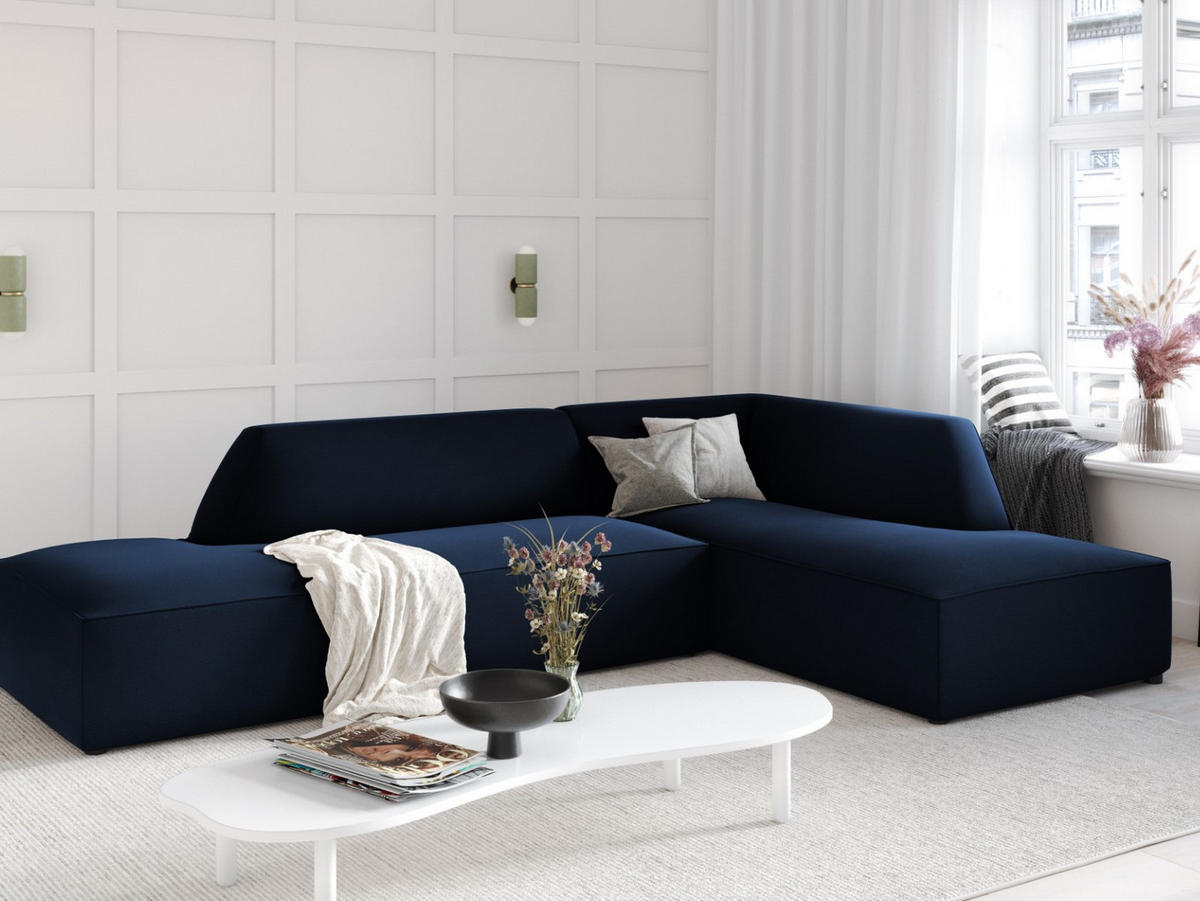 ECKSOFA rechts Ruby aus Samt königsblau 4 Sitzplätze - Blau, Textil (180/273cm) - Micadoni