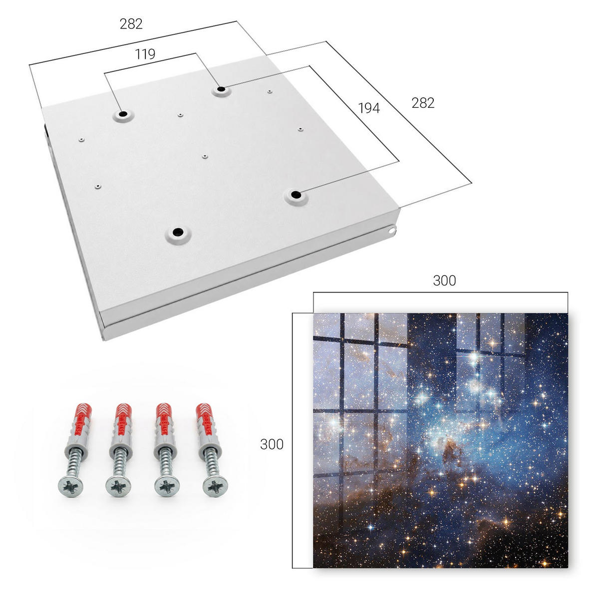 SCHLÜSSELBOX Weiß 30x30 cm – Türöffnung nach rechts - Kosmischer Raum - Blau, Metall (30/30/5cm) - TULUP
