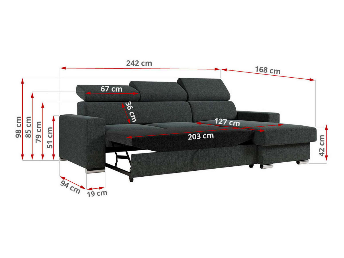 ECKSOFA FOX-L Dunkelgrau - Dunkelgrau/Silberfarben, Kunststoff/Textil (242/168cm) - MKS