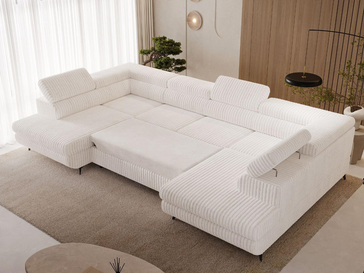 ECKSOFA U Argon Creme - Creme/Schwarz, Holz/Textil (322/190cm) - Graingold