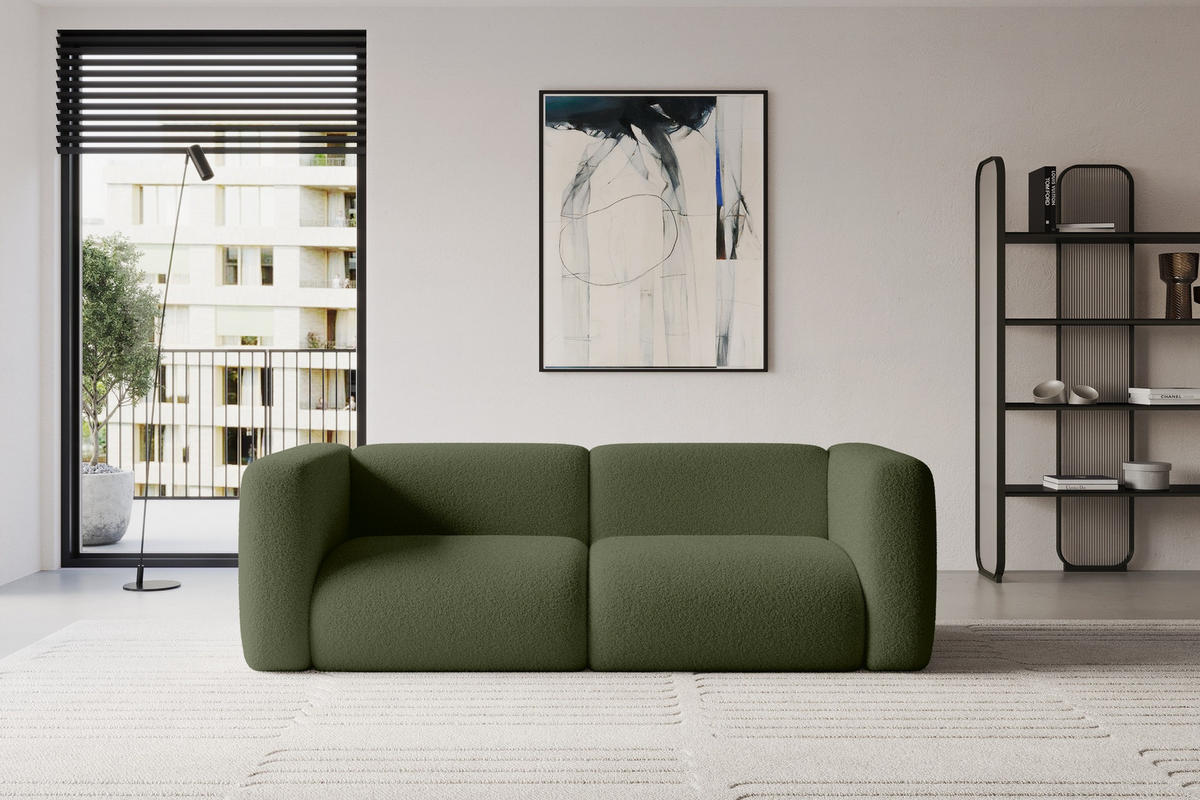 MODULARES Sofa 2-SITZER MIRA-S1 228x89x70 Grün cm Bouclé - Schwarz/Olivgrün, Holzwerkstoff/Kunststoff (228/70/89cm) - ALTDECOR