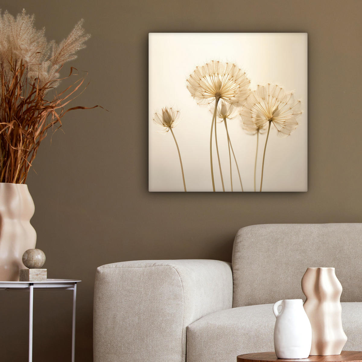 LEINWANDBILD Sonnenlicht - Löwenzahn - Botanisch - Blumen 50x50 cm - Creme, Textil (50/50cm) - MuchoWow