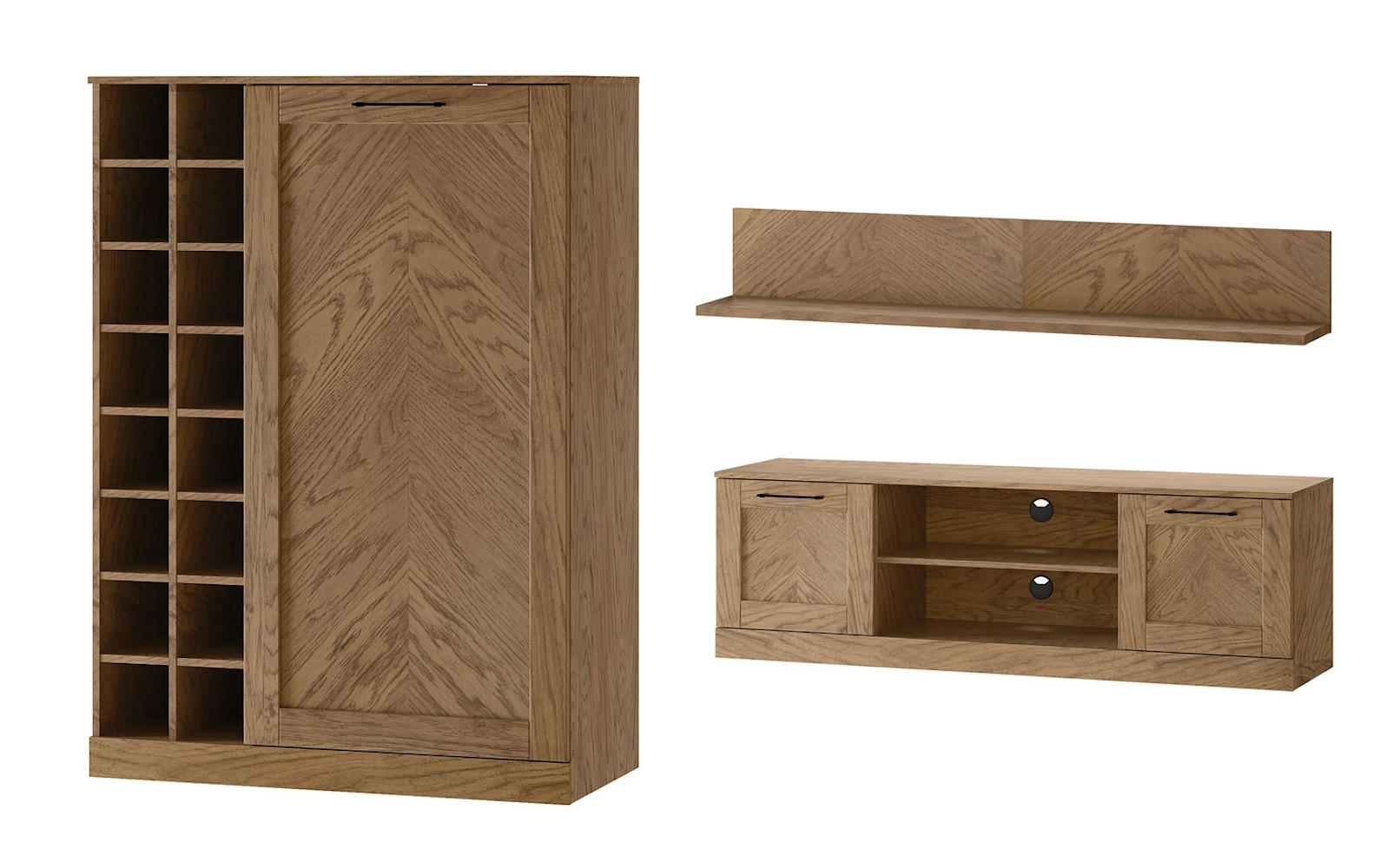 WOHNWAND Cozy Eiche Rustikal 3-teilig - Eichefarben/Braun, Holz/Metall (260/140/50cm) - Feldmann-Wohnen