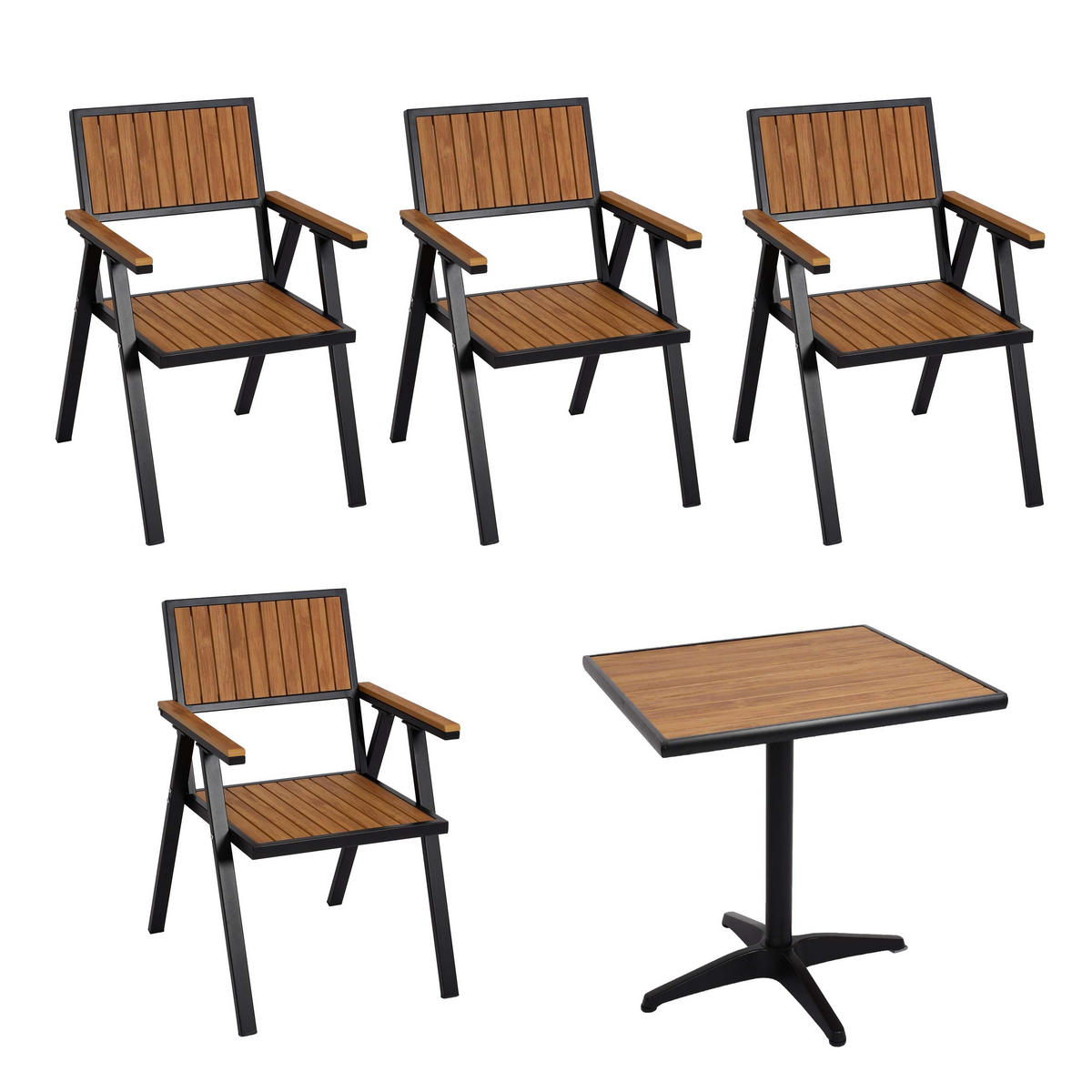 GARTENSTUHL+GARTENTISCH Schwarz, Braun - Schwarz/Braun, Kunststoff - MCW