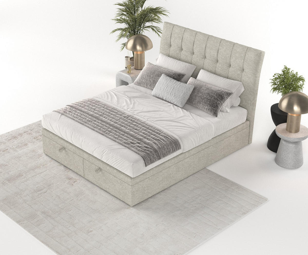 POLSTERBETT Kelsea mit Stauraum 200/200 cm Beige im Alta Stoff - Beige/Schwarz, Holz/Holzwerkstoff (200/200cm) - AltaBeds
