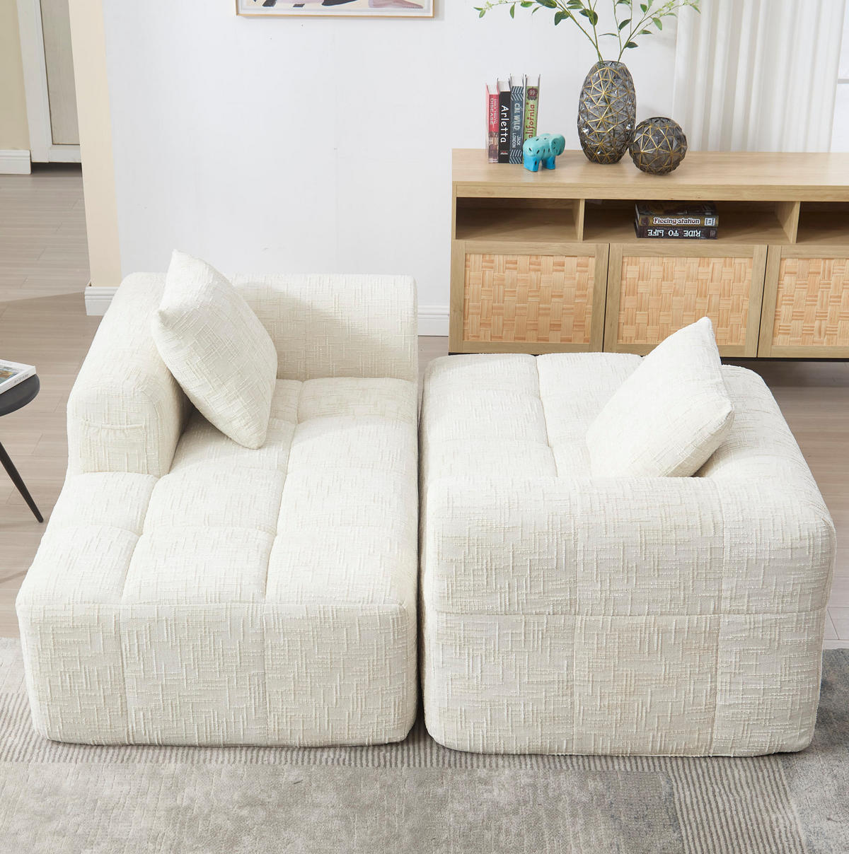 ECKSOFA L-Form 3-Sitzer mit Chaiselongue Chenille Beige 250/158/60 cm - Weiß, Textil (250/158cm) - OKWISH