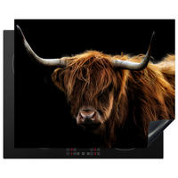 HERABDECKPLATTE - Schottischer Highlander - Hörner - Schwarz - Tiere - Natur - Wild - Kuh - 65x55 - Cognac, Kunststoff (65/55/0.2cm) - MuchoWow
