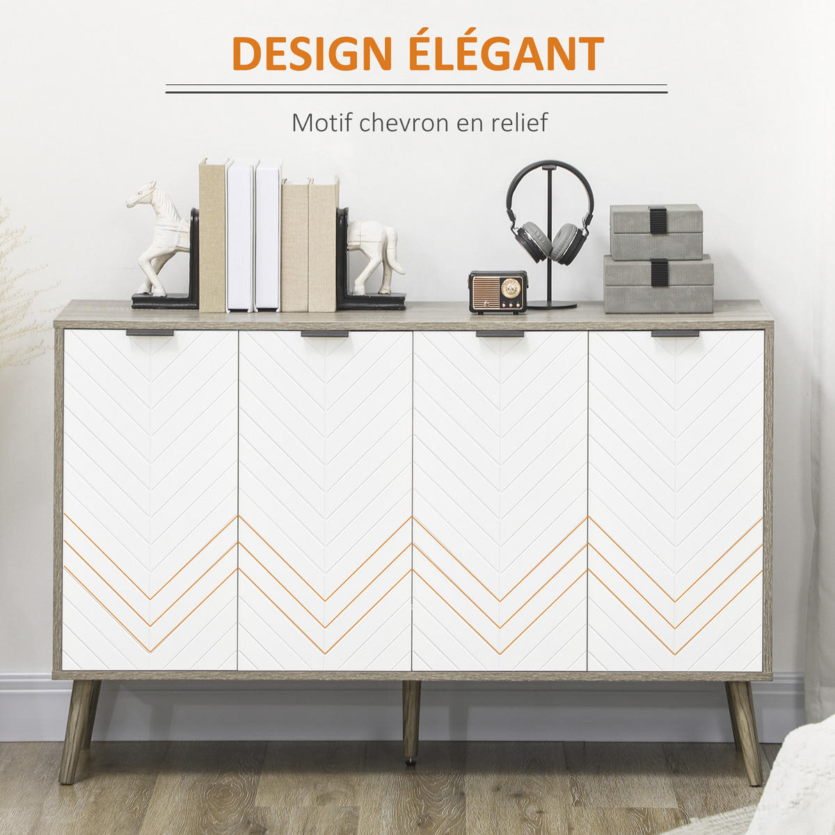 SIDEBOARD Weiß/Grau, 4 Türen, 120/35/77,4 cm - Grau, Holz (120/77.4/35cm) - PANGIVO