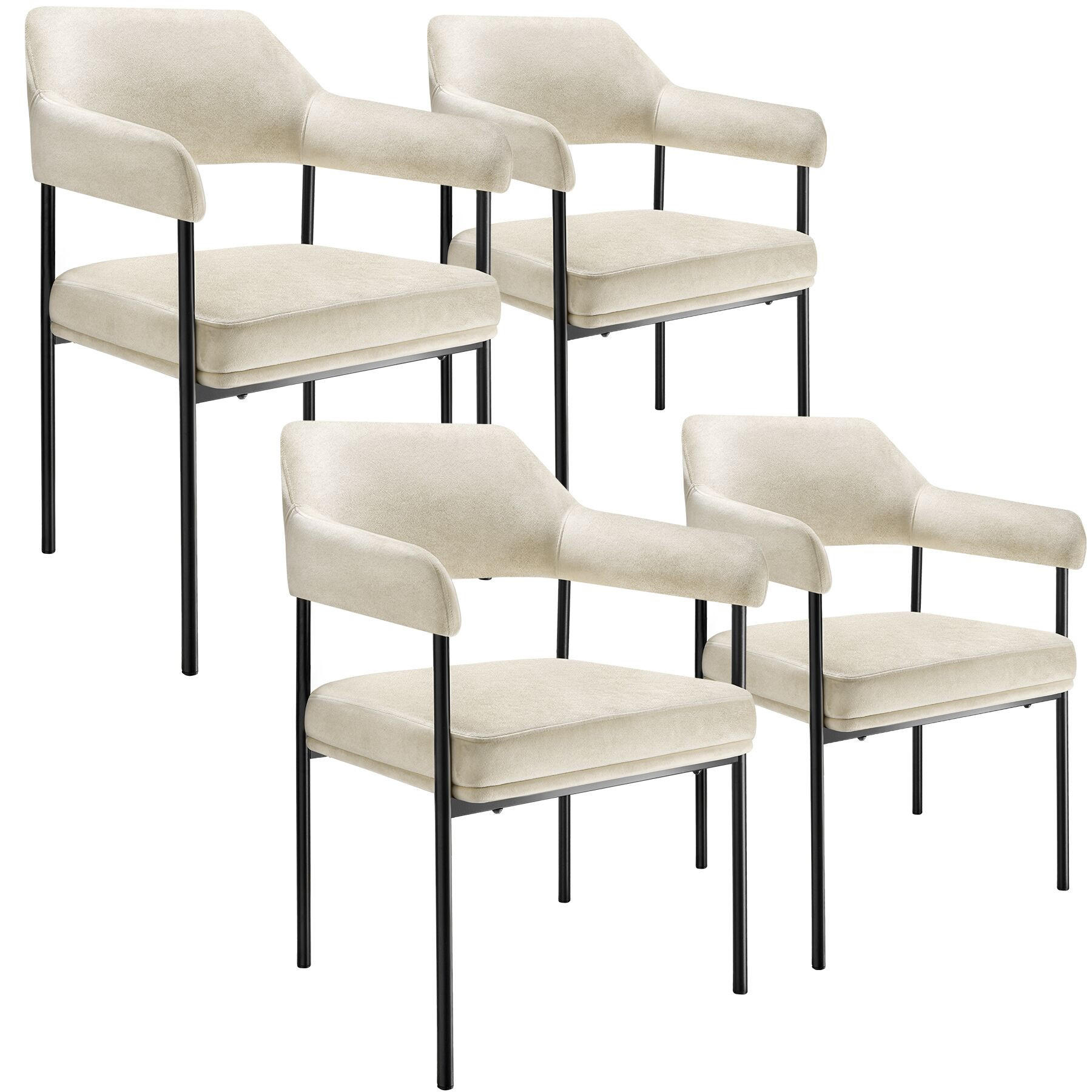 ARMLEHNSTUHL 4er Set Doé 58 x 62 x 85 cm Samtoptik off-white - Weiß/Samtahornfarben, Textil (58/85/62cm) - tectake