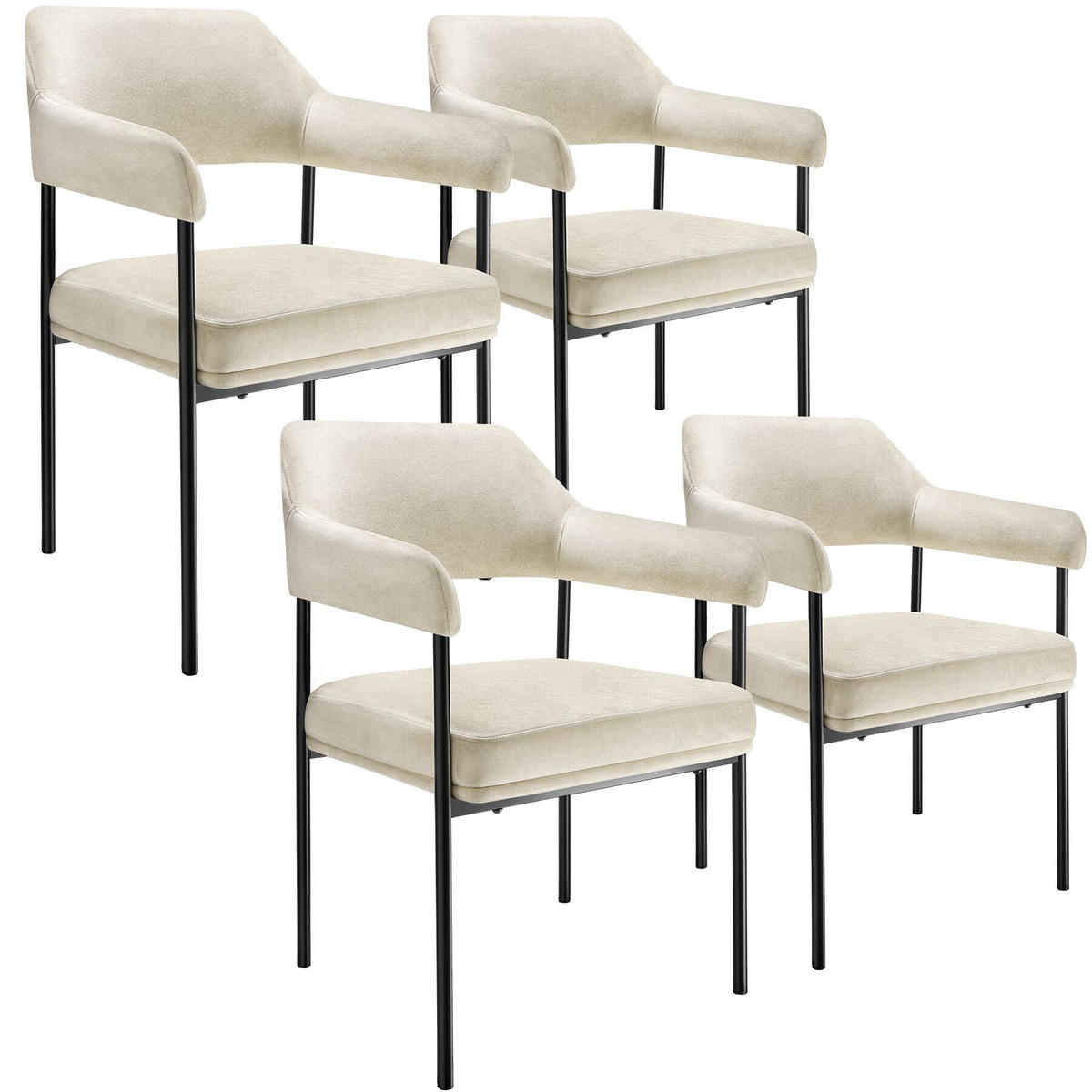 ARMLEHNSTUHL 4er Set Doé 58 x 62 x 85 cm Samtoptik off-white - Weiß/Samtahornfarben, Textil (58/85/62cm) - tectake