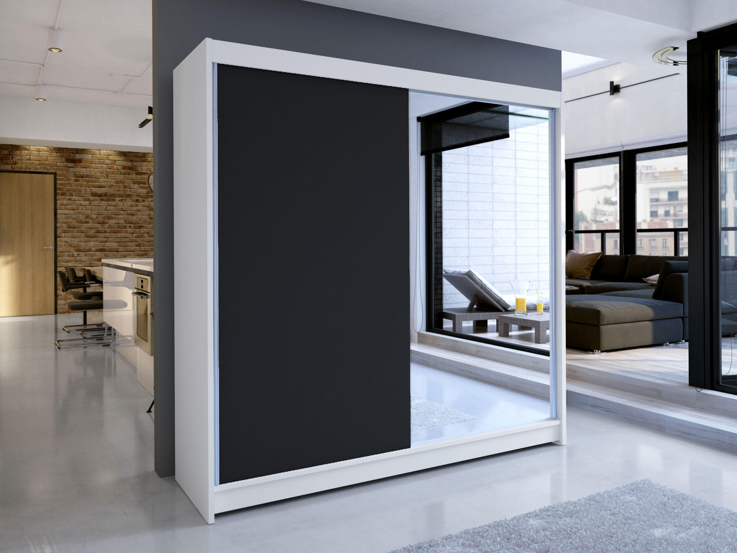 SCHWEBETÜRENSCHRANK Talin I - Silberfarben/Multicolor, Holzwerkstoff/Metall (180/215/58cm) - MIRJAN24