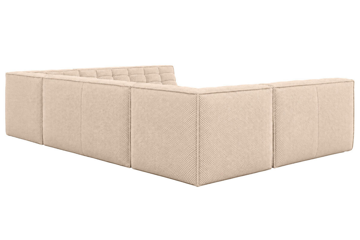 ROHOVÁ SEDAČKA U XL modulární ve tvaru U, plyšová tkanina Pop, Krémová, LAZY U XL - krémová, dřevo (346/76/253cm) - Kaiser Möbel