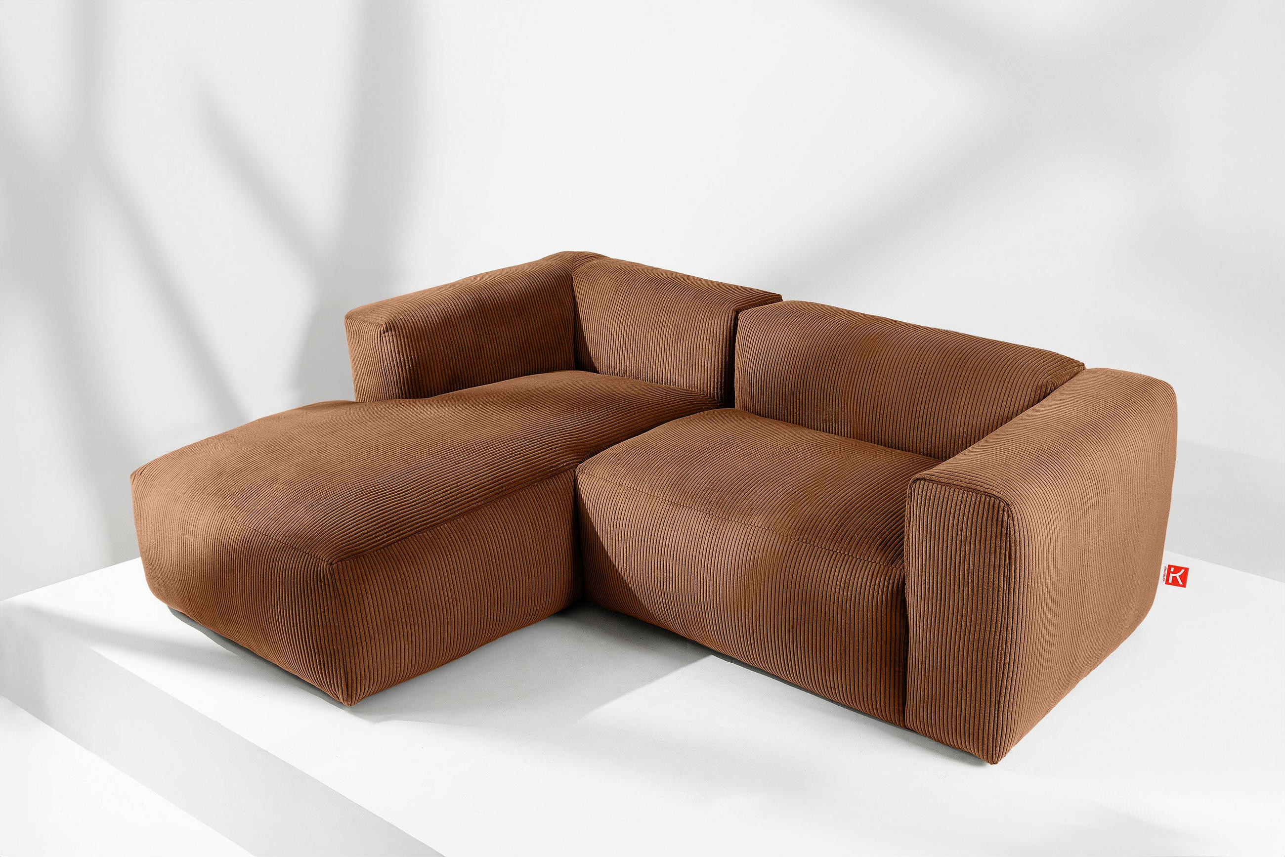 ECKMODULSOFA-LINKS BUFFO 3/4 Sitzer mit extrem weicher Sitzfläche, Kordstoff, ore - Orange, Textil (237/180cm) - KONSIMO®