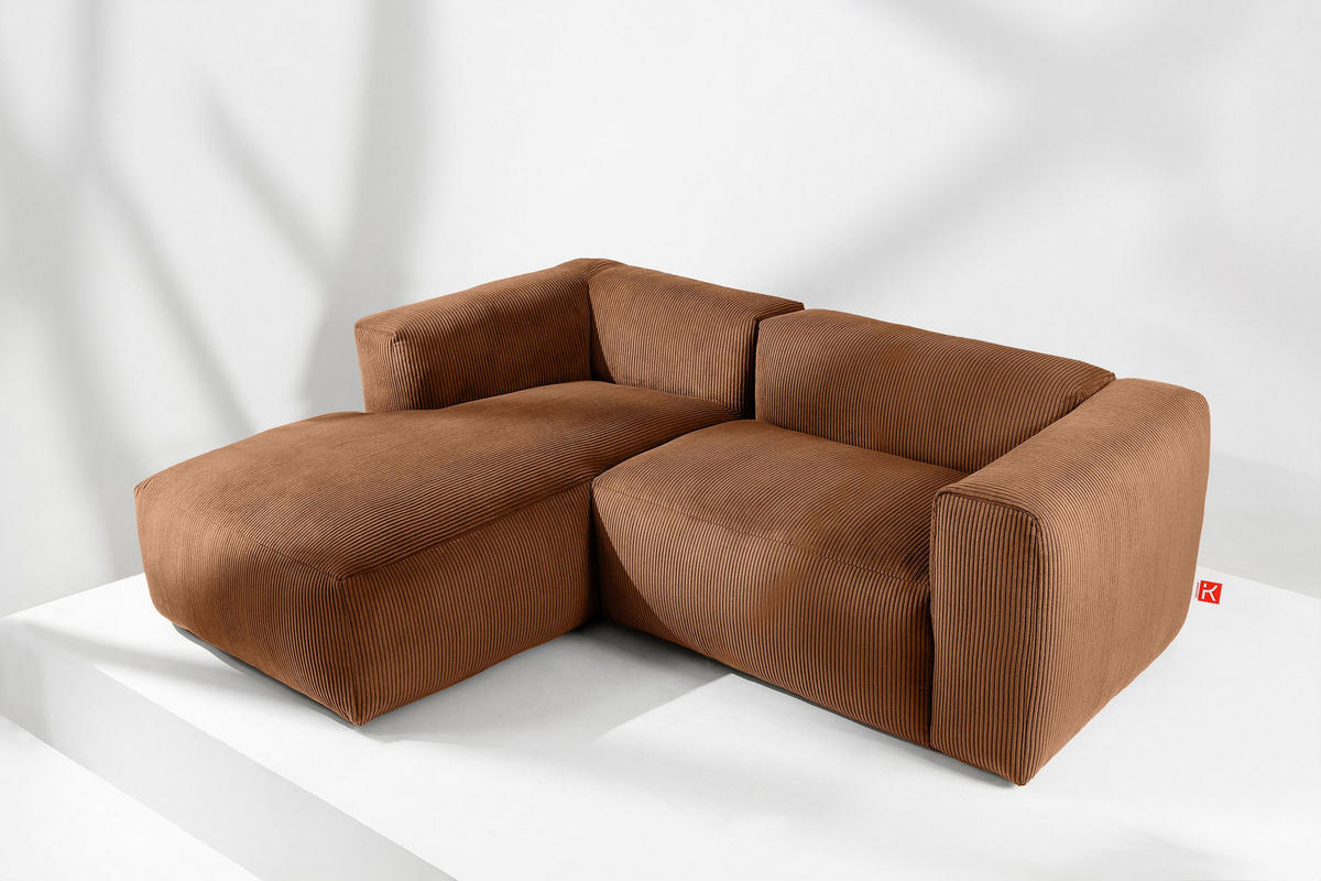 ECKMODULSOFA-LINKS BUFFO 3/4 Sitzer mit extrem weicher Sitzfläche, Kordstoff, ore - Orange, Textil (237/180cm) - KONSIMO®
