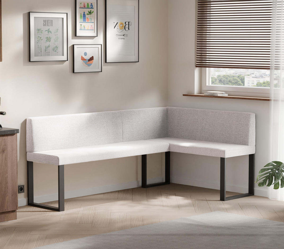 ECKBANK rechts SANA U Webstoff glatt, 128/168 cm Beige - Beige, Textil/Metall (128/168cm) - Idohome