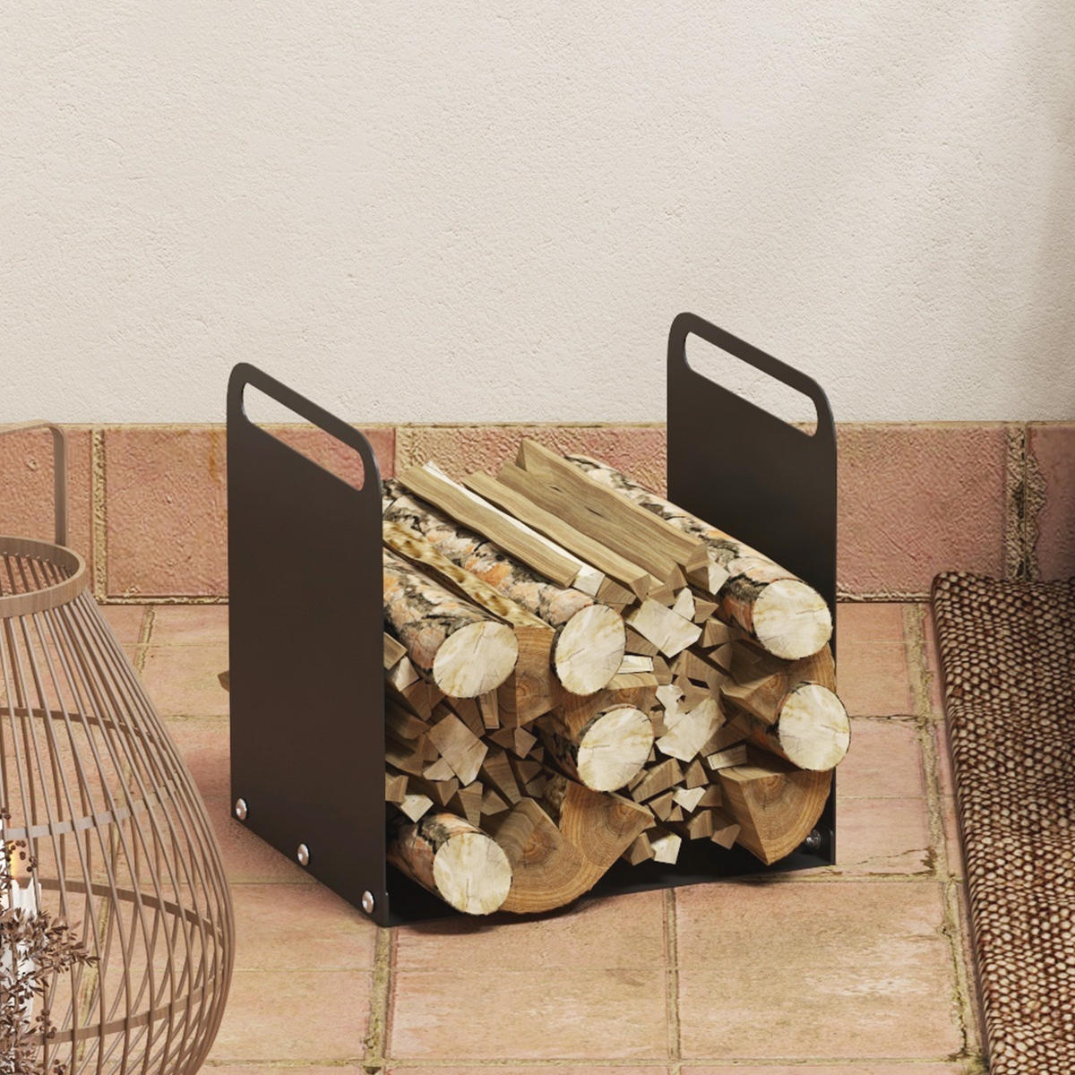 KAMINHOLZREGAL bis 30 kg - Schwarz, Metall (30/36/36.5cm) - Outsunny