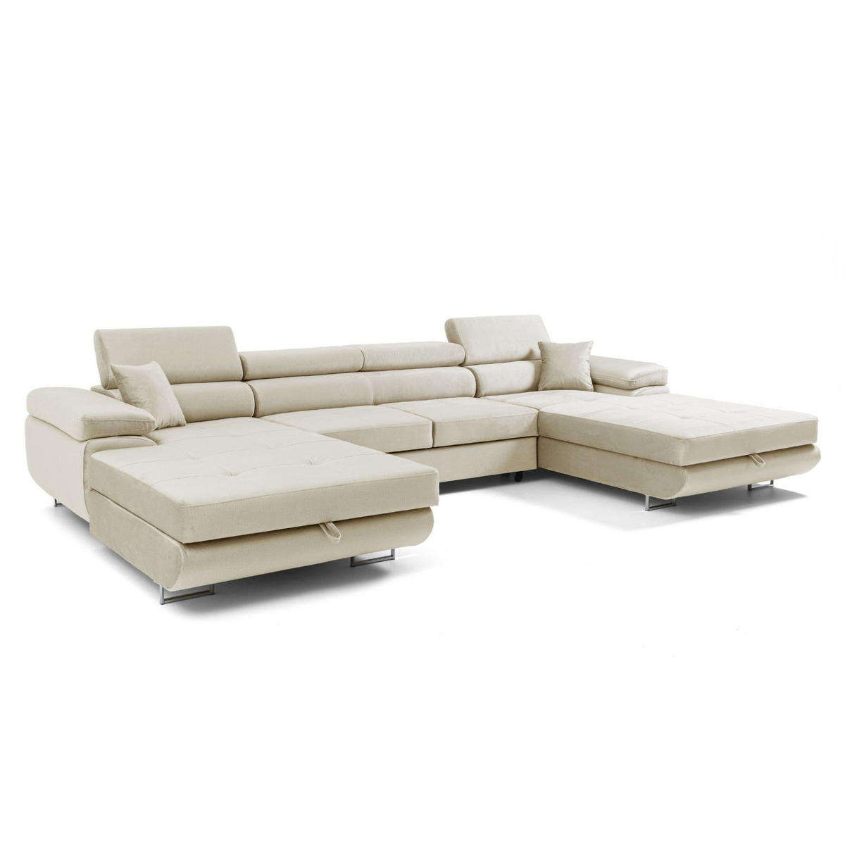 ECKSOFA U-Form ALONZO U mit Schlaffunktion 130x280 Velours Beige - Beige/Silberfarben, Holz/Textil (350/90/203cm) - Muffo