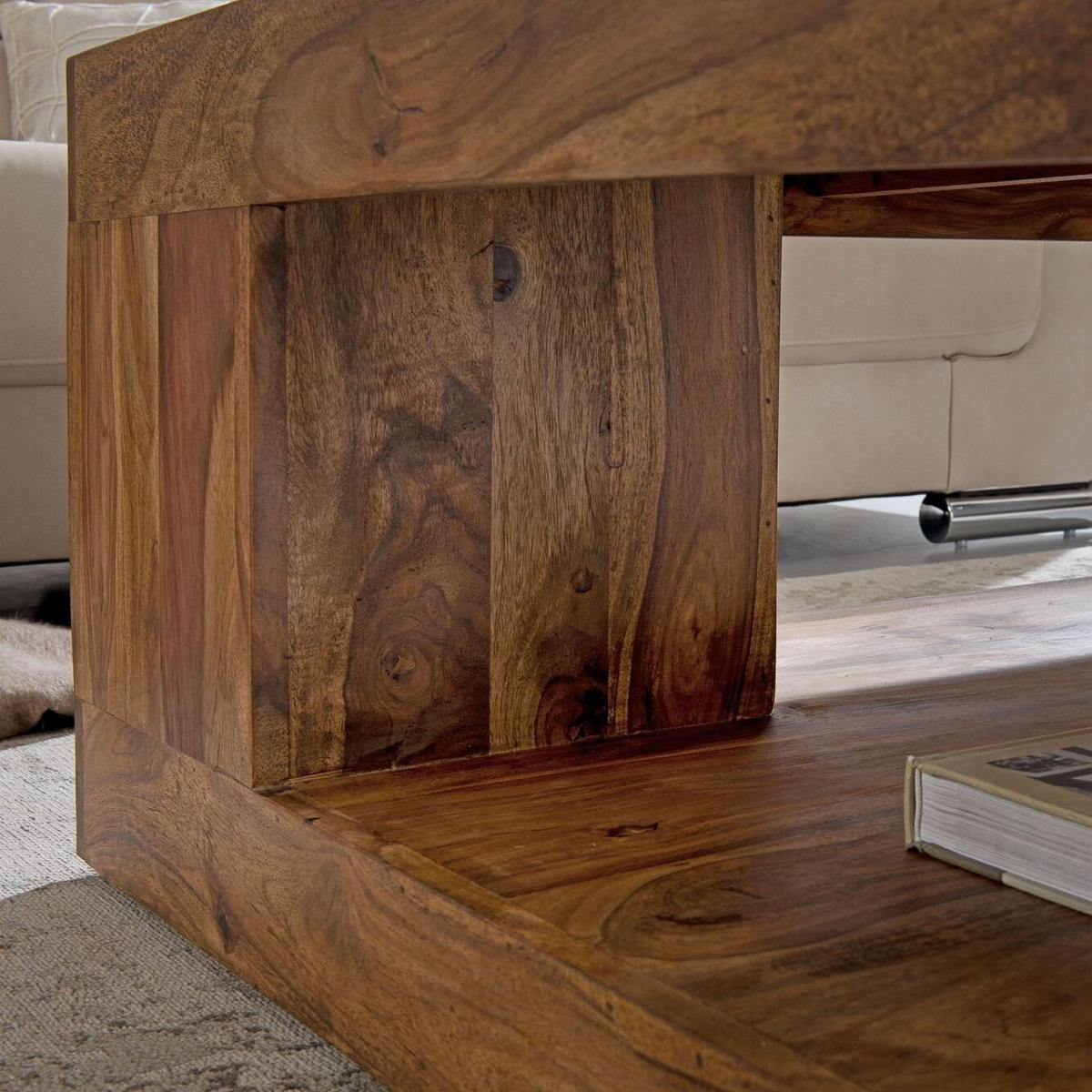 COUCHTISCH Sheesham Massivholz, Quadratisch, Maße 90x90 cm, Einzigartiges Unikat - Braun, Holz (90/90/40cm) - KADIMA DESIGN