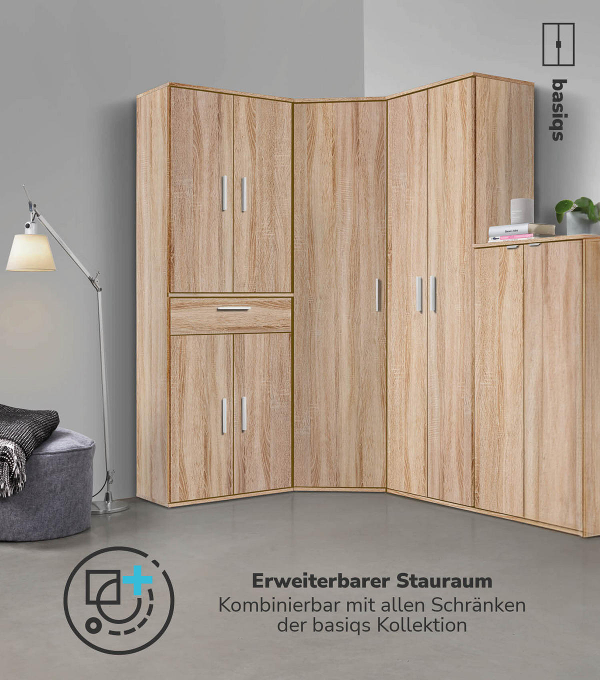 MEHRZWECKSCHRANK Der Praktische - Weiß/Sonoma Eiche, Holzwerkstoff (60/91/34cm) - Mokebo