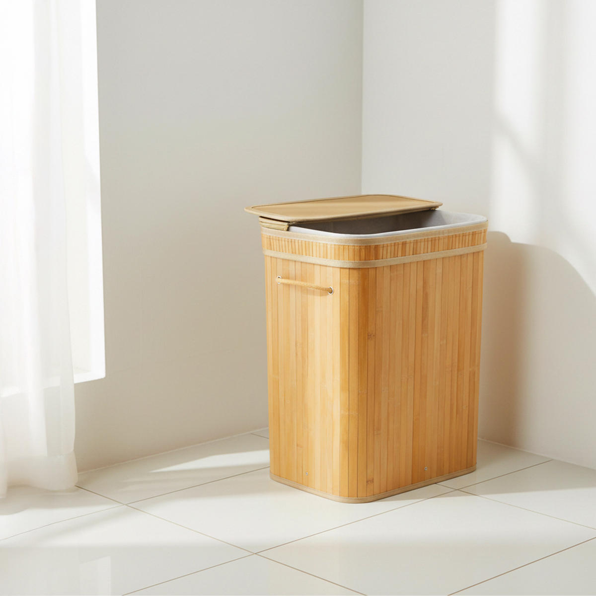 KÔŠ na prádlo - svetlohnedá, drevo/textil (30/40/60cm) - Relaxdays