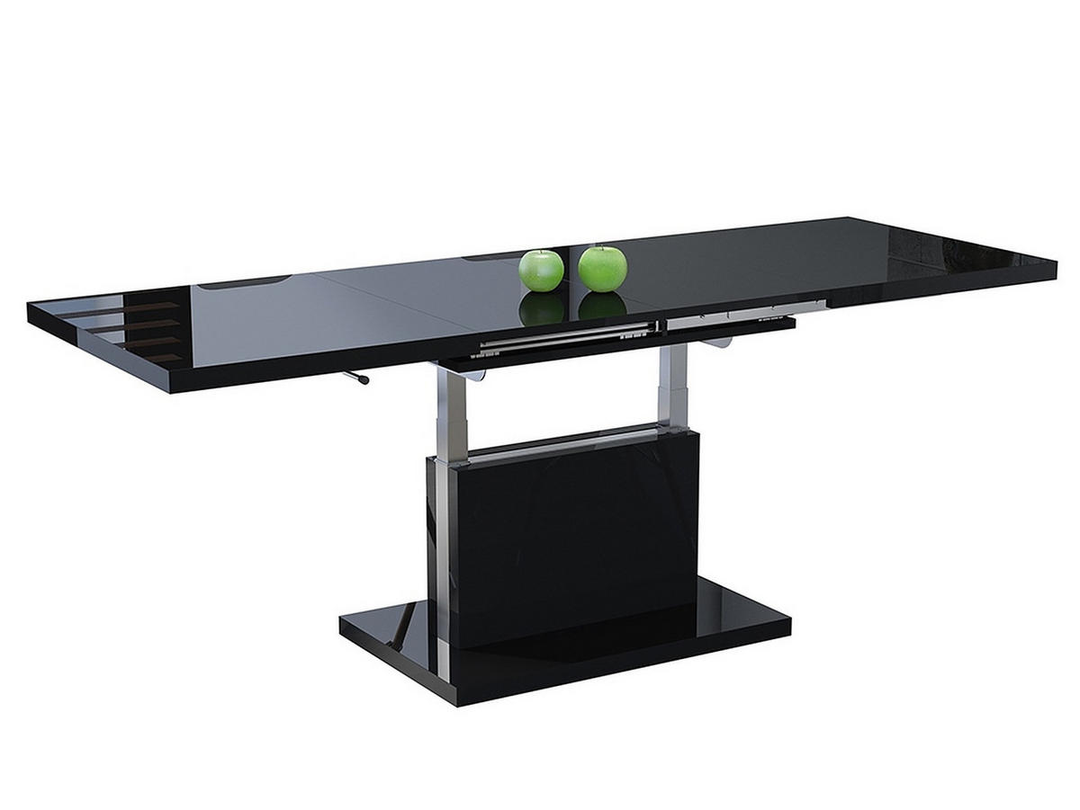 COUCHTISCH rechteckig Schwarz Hochglanz Weiß matt ausziehbar höhenverstellbar - Schwarz Hochglanz, Holzwerkstoff (80/120/56cm) - designimpex