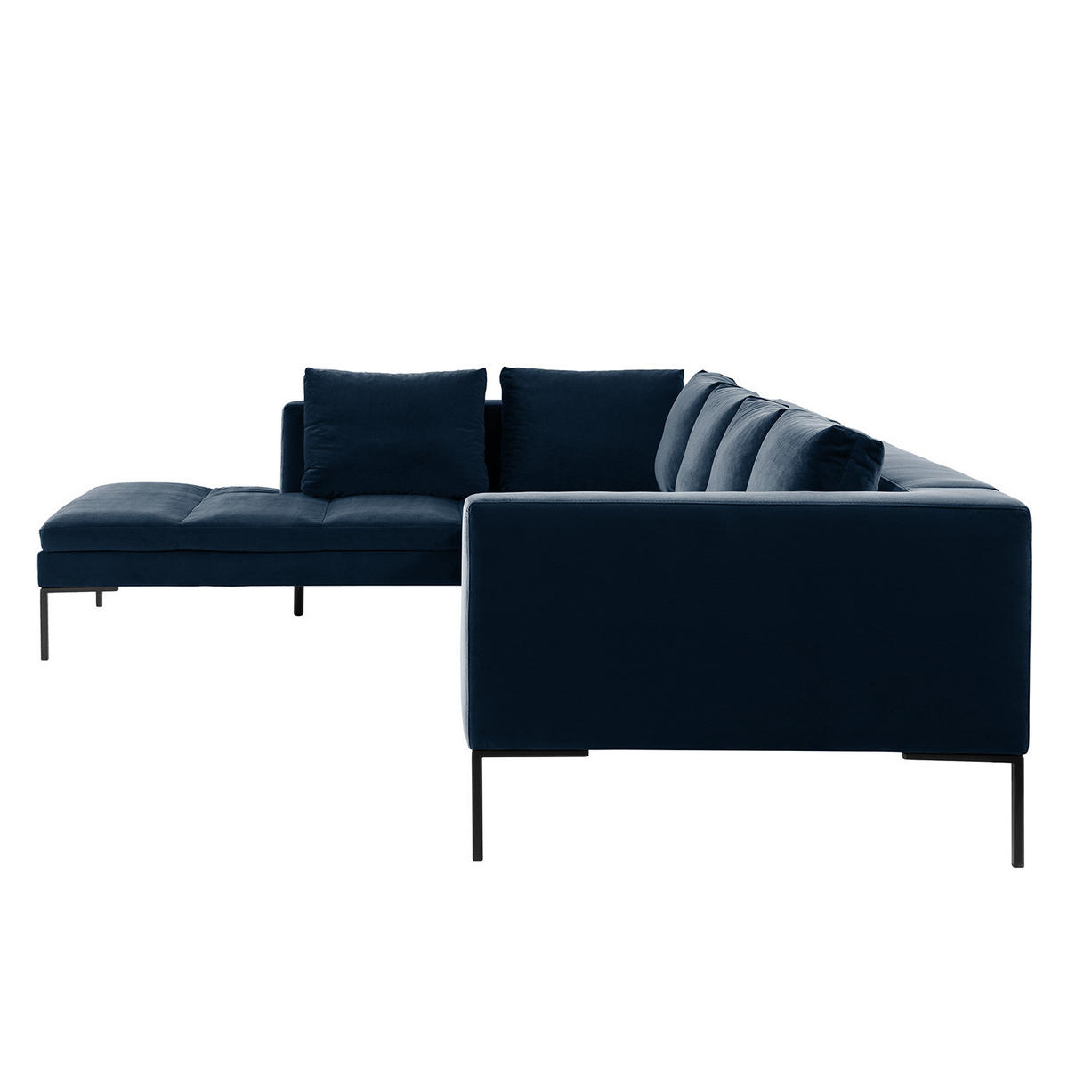 ECKSOFA mit Ottomane - Schwarz/Dunkelblau, Textil/Metall (319/230cm) - home24