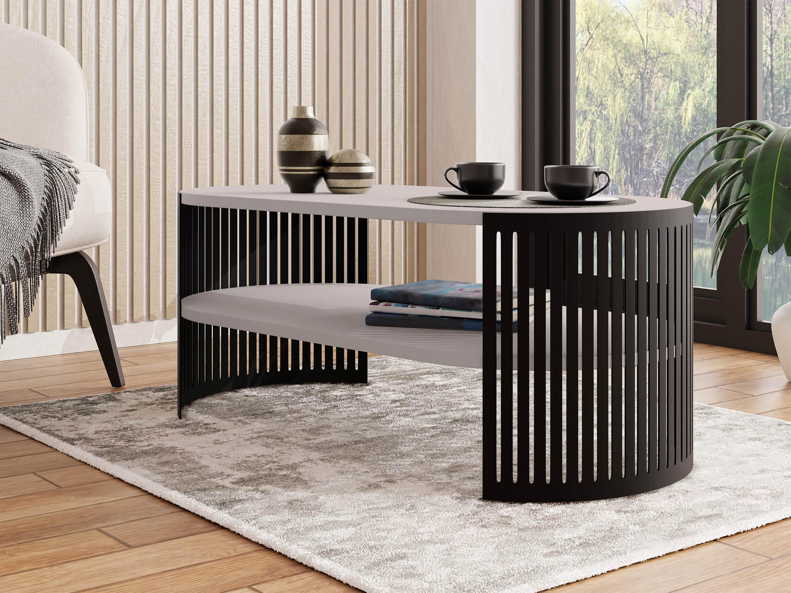 COUCHSITCH Fikoli Oval I - Kaschmir/Schwarz, Holzwerkstoff/Metall (100/50/40cm) - MIRJAN24