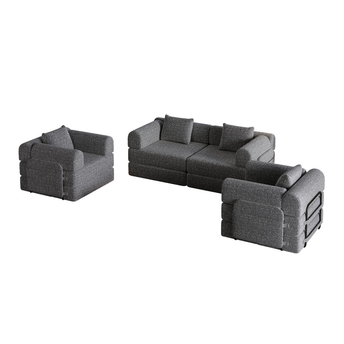 SCHLAFSOFA, Chenille 2-in-1 mit Armlehnen-Staufach & Stahlrahmen, 91,4/183,8/69,8 cm, Grau - Grau, Textil (91.4/69.8/183.8cm) - Redom