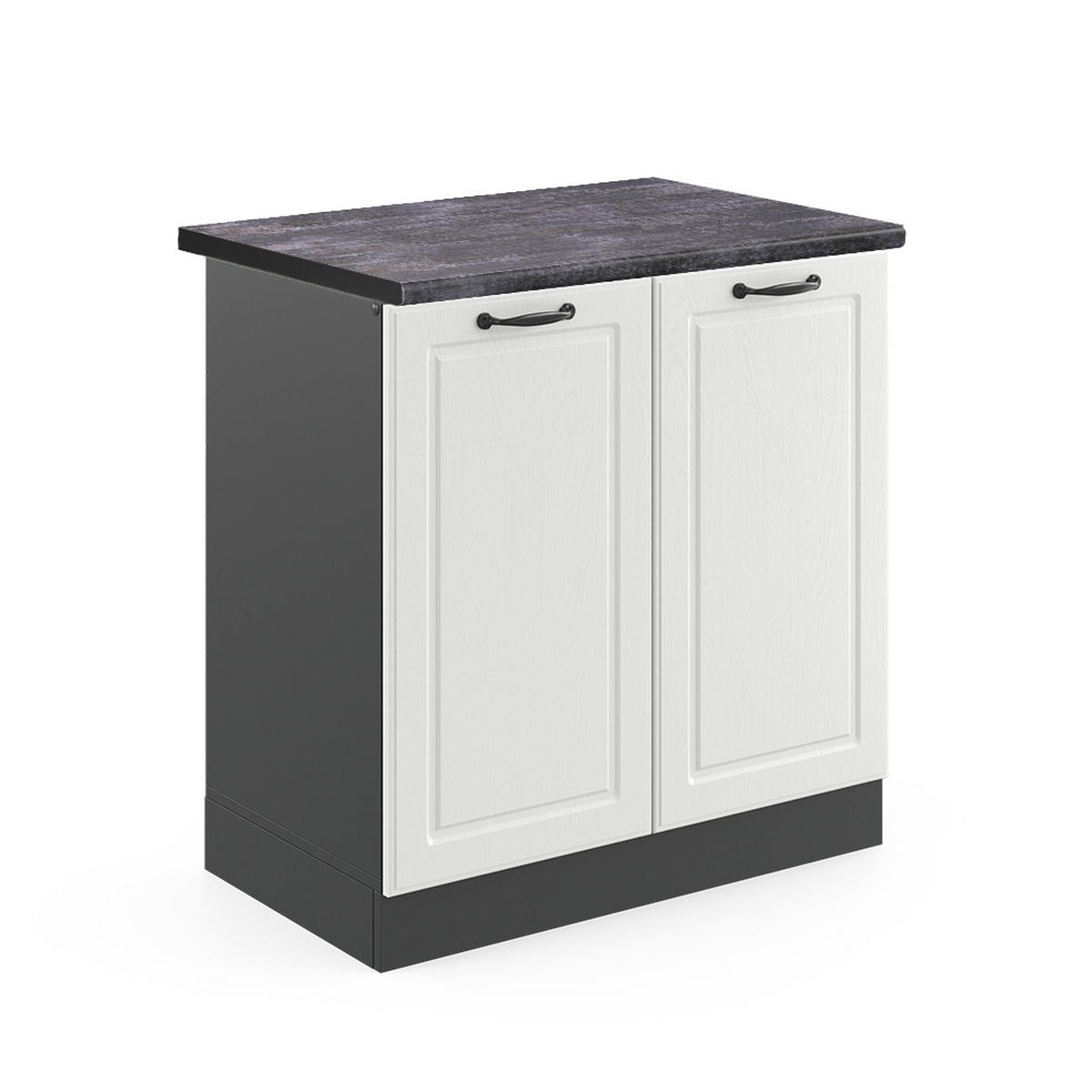 SPÜLENUNTERSCHRANK R-Line Weiß Landhaus 80 cm, AP Anthrazit - Anthrazit/Weiß, Holzwerkstoff (80/81.6/60cm) - Vicco