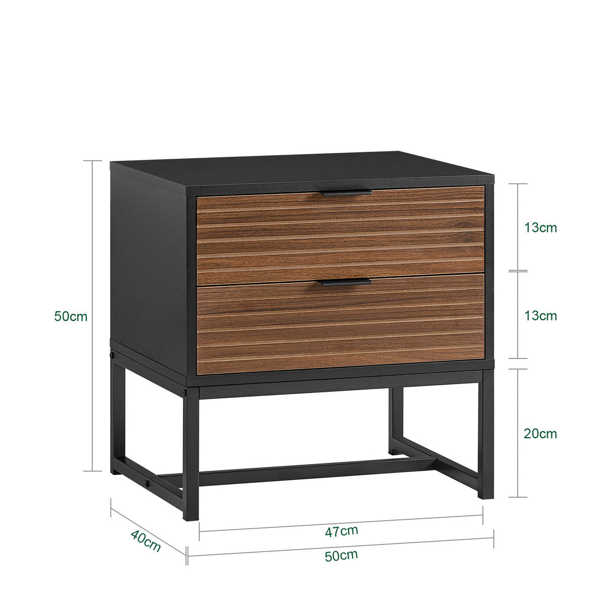 NACHTTISCH Vintagebraun-Schwarz - Schwarz/Naturfarben, Holzwerkstoff/Metall (50/50/40cm) - SoBuy
