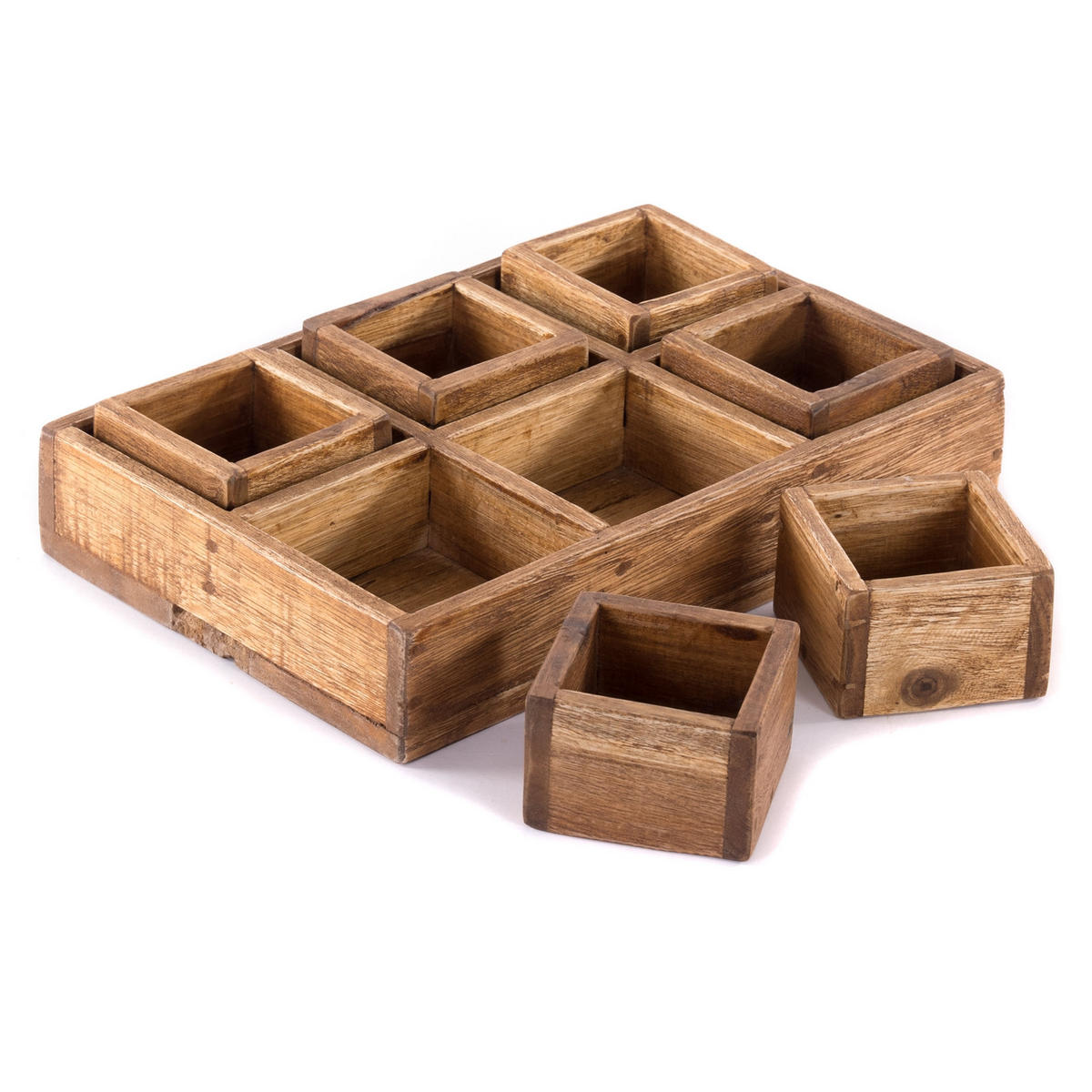 KISTEN-SET Cubo II 7-tlg. Massivholz - Naturfarben, Holz (24cm) - DESIGN DELIGHTS