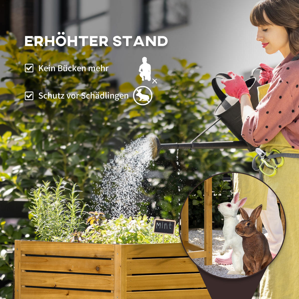 HOCHBEET Pflanzkasten mit klappbarer Tischplatte, für Garten, Terrasse, Holz, Braun - Braun, Holz (63/74.5/64cm) - Outsunny