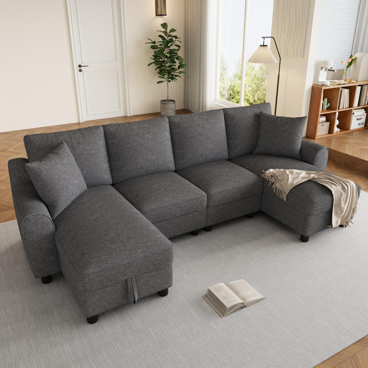 WOHNLANDSCHAFT U Form Chenille Modular Stauraum Grau 280cm - Grau, Textil (280/84/137cm) - FLIEKS