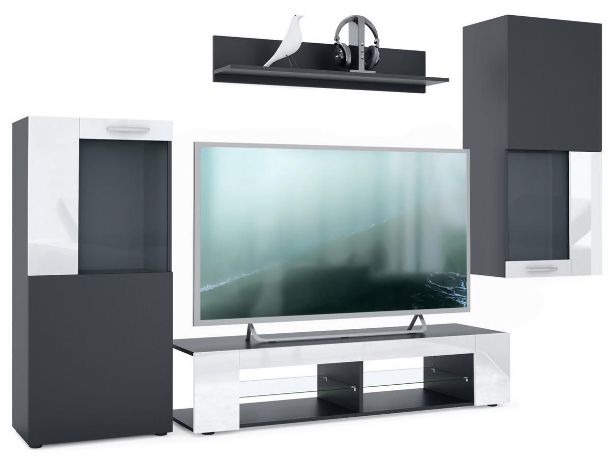 WOHNWAND Movie Absetzungen in Weiß Hochglanz - Weiß Hochglanz, Holzwerkstoff (300/190/39cm) - Vladon