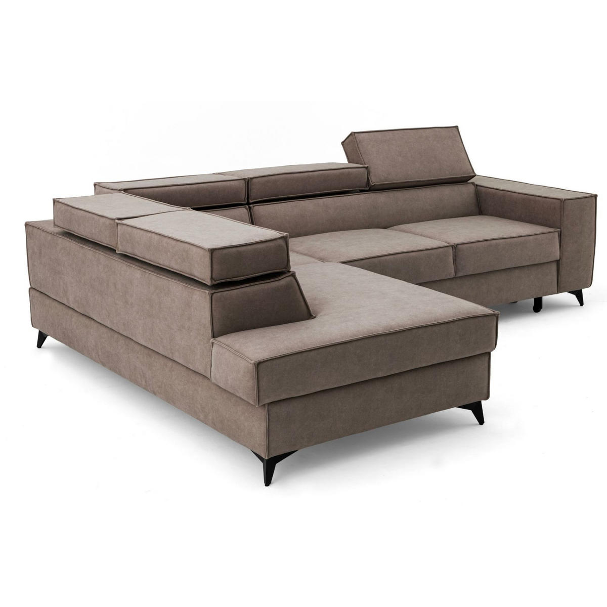 ECKSOFA PURE L Links mit Schlaffunktion 127x199 Velours Beige - Beige/Schwarz, Holz/Textil (281/204cm) - Muffo