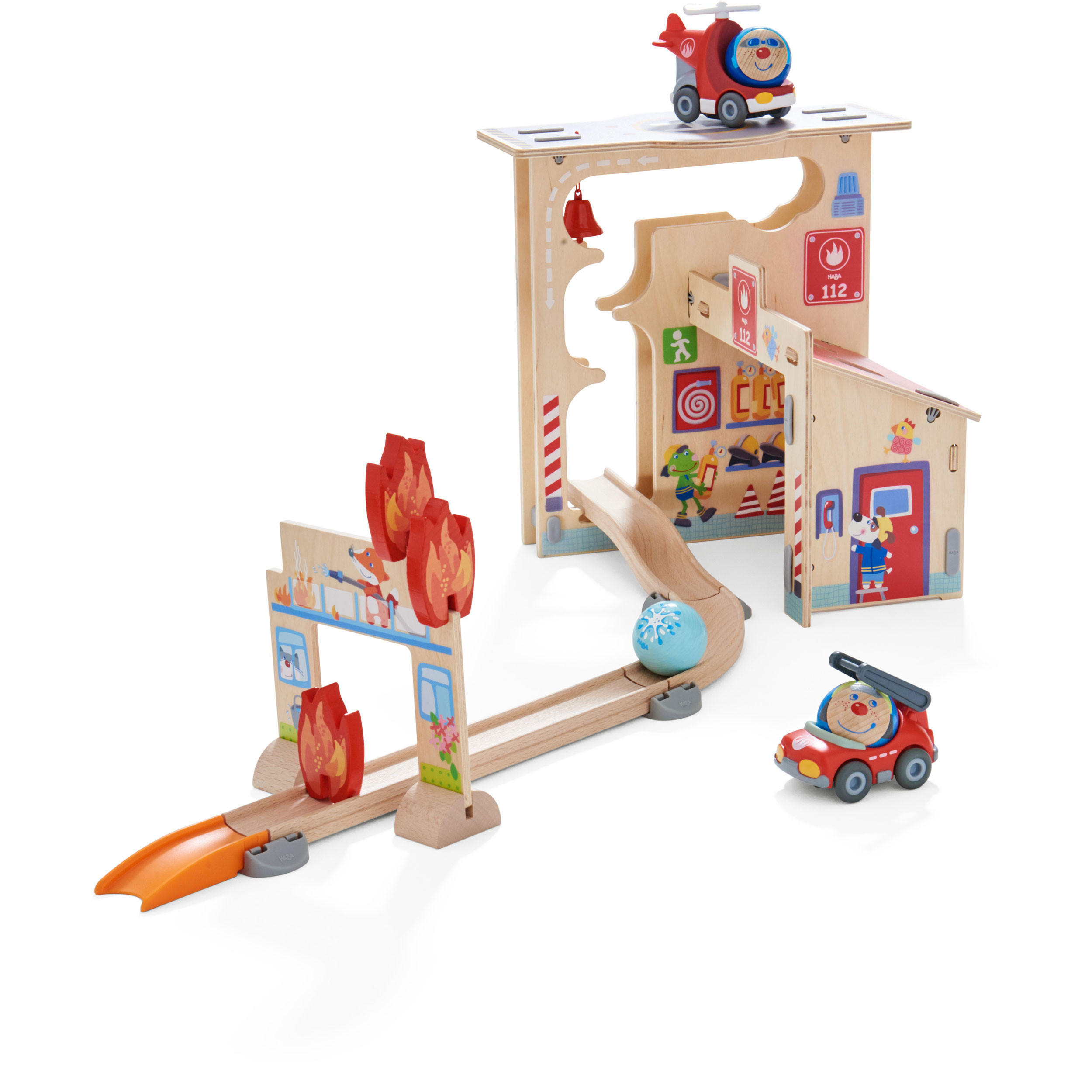 SPIELZEUGAUTO Kullerbü Spielbahn Feuerwehrwache, ab 2 Jahren - Multicolor, Kunststoff (31.5/47.5cm) - Haba