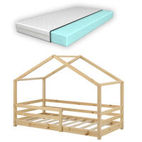 HAUSBETT Knätten mit Matratze - Naturfarben, Holz/Textil (80/160cm) - [en.casa]