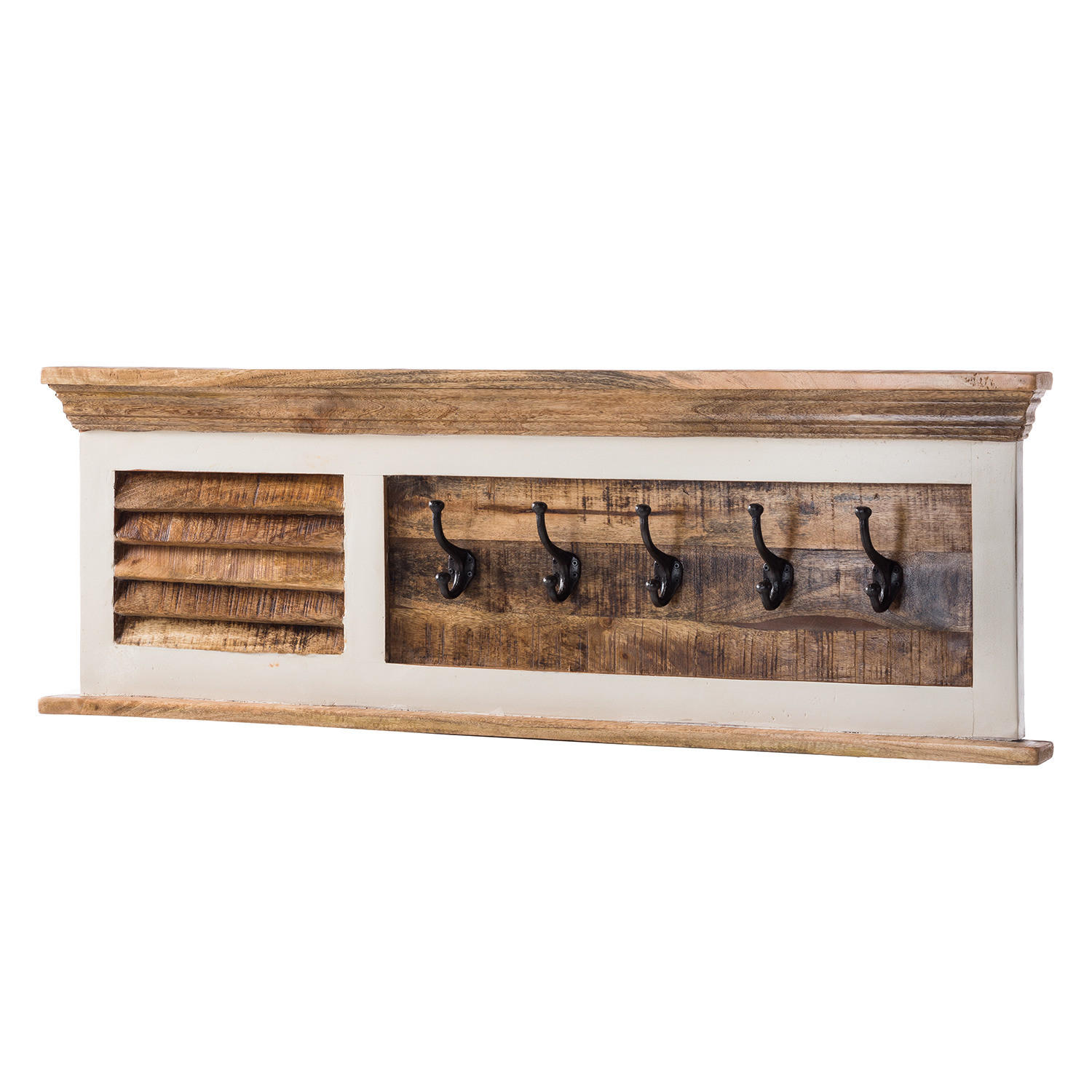 GARDEROBENLEISTE - Mango massiv - Braun/Weiß, Holz (120/40/28cm) - home24
