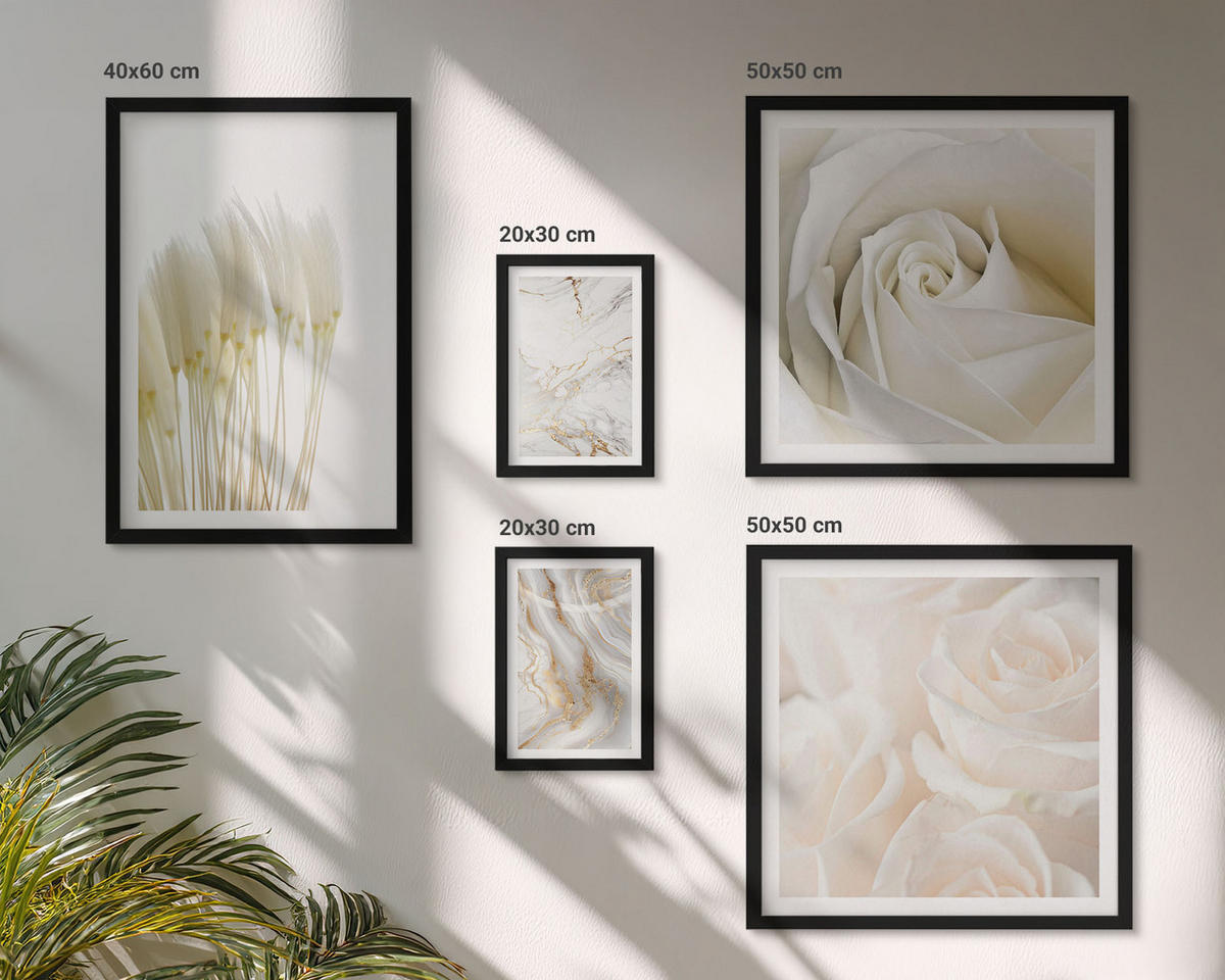 BILDER SET 5er Set - 50x50 cm & 20x30 cm & 40x60 cm Schwarzer Rahmen - Elegante Marmormuster - Schwarz, Kunststoff (40/60cm) - TULUP