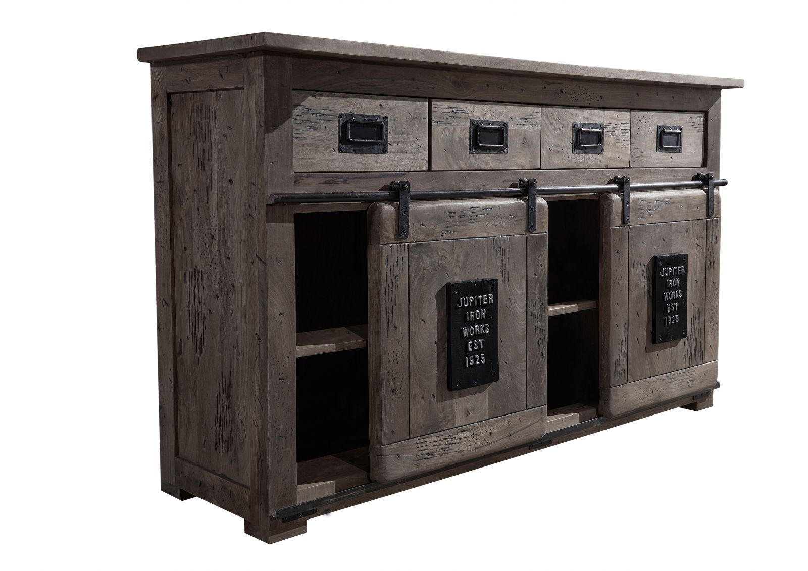 SIDEBOARD Mango 150x45x90 grau lackiert RAILWAY #220 - Grau, Holz (150/90/45cm) - Massivmoebel24