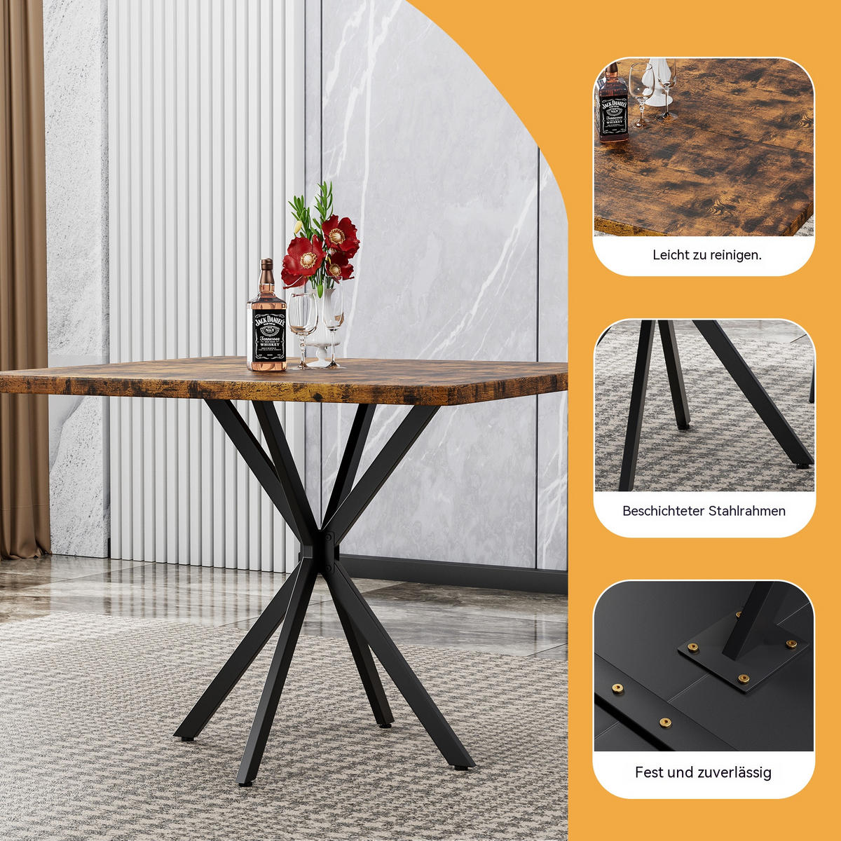 ESSTISCH Brauner mit Metallbeinen - Braun, Holz (98/98/76cm) - Oxeza