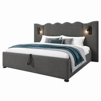 BETT mit Stauraum, Leselampe und Matratze 160x200 cm Leinen Grau - Grau, Metall (160/200cm) - Beauniv