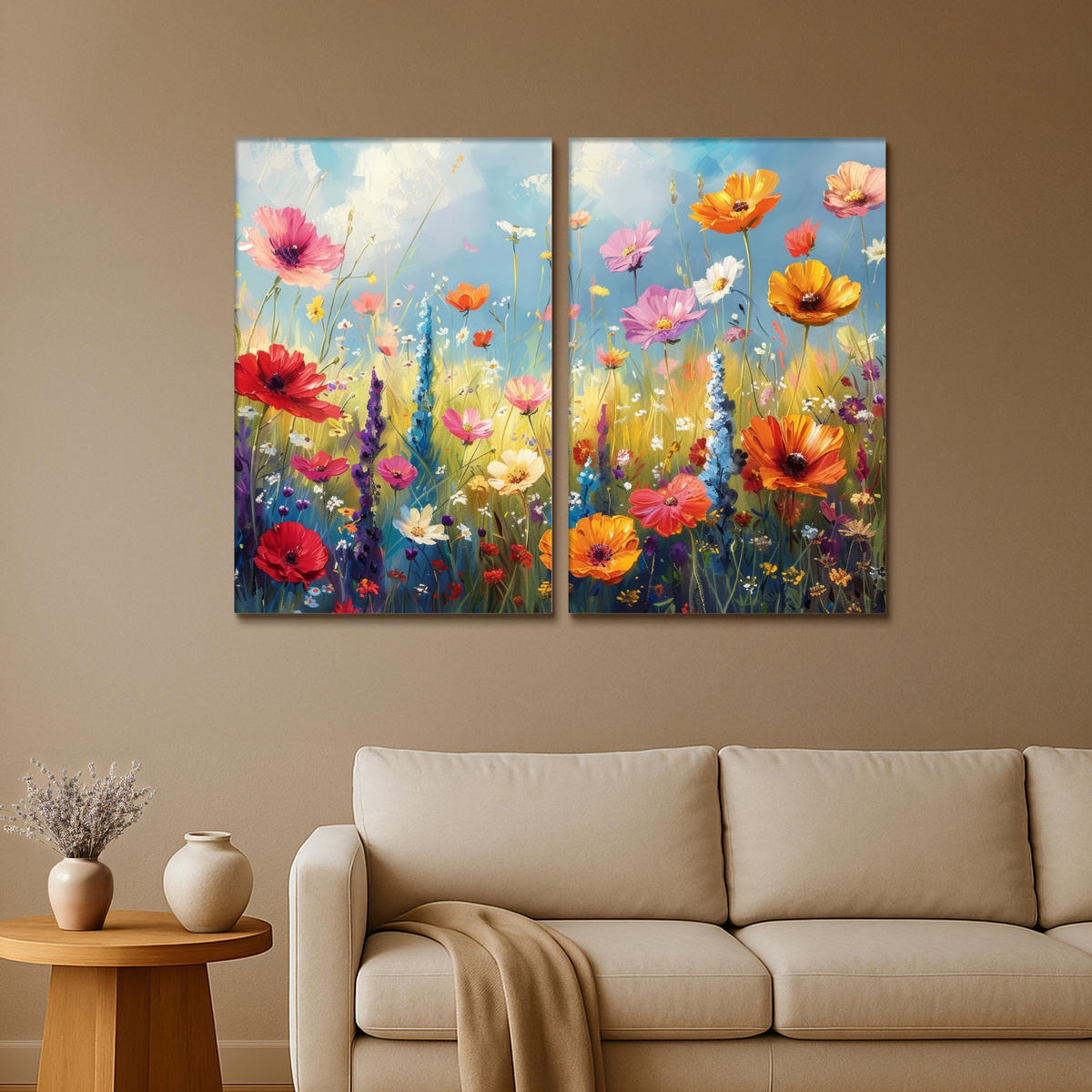 LEINWANDBILD 2er Set Blumen - Frühling - Farbenfroh - Sommerlich 160x120 cm - Orange, Textil (160/120cm) - MuchoWow