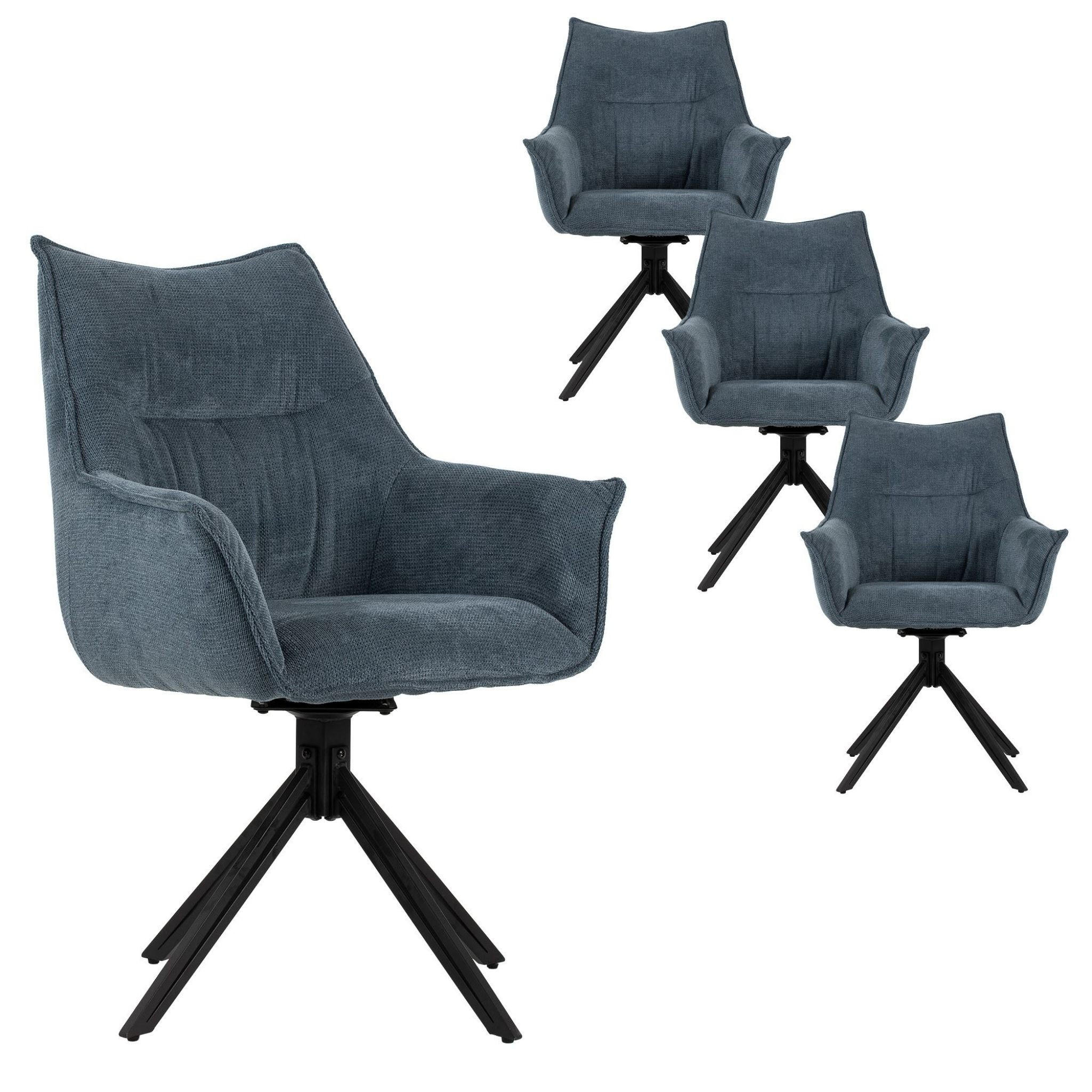 ESSZIMMERSTUHL Ginosa drehbar 4er-Set - Blau/Schwarz, Textil/Metall (60/90/64cm) - Mr. Deko