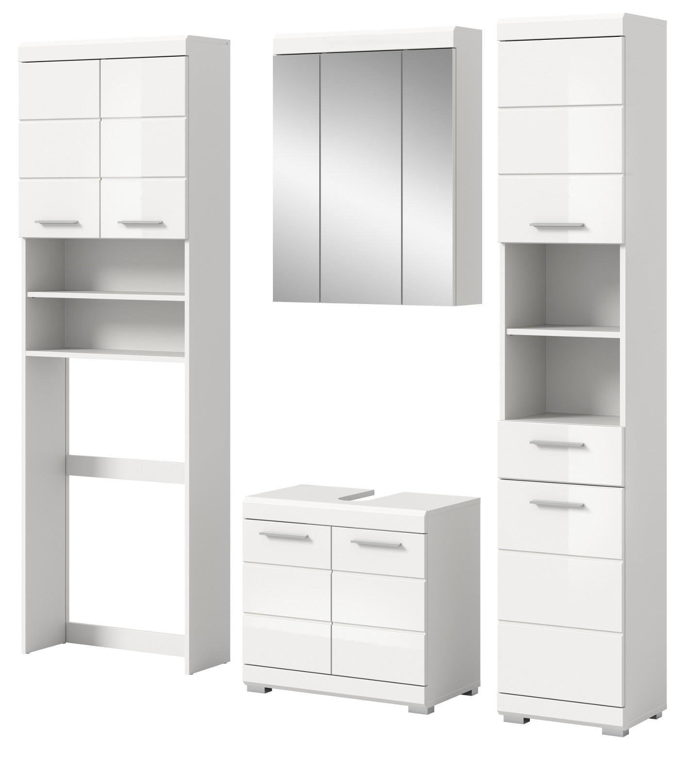 BADMÖBEL-SET weiß Hochglanz 4-teilig 190 cm, Komplettset mit viel Stauraum - Weiß Hochglanz, Glas/Holzwerkstoff (190/191/34cm) - Inn.Furn