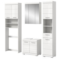 BADMÖBEL-SET weiß Hochglanz 4-teilig 190 cm, Komplettset mit viel Stauraum - Weiß Hochglanz, Glas/Holzwerkstoff (190/191/34cm) - Inn.Furn