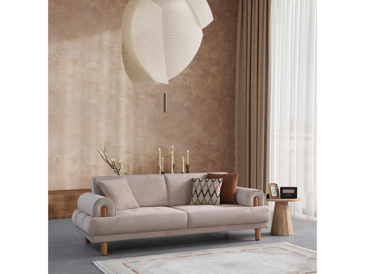SOFA Selva 2-Sitzer Beige - Beige, Holz/Textil (195/85/85cm)