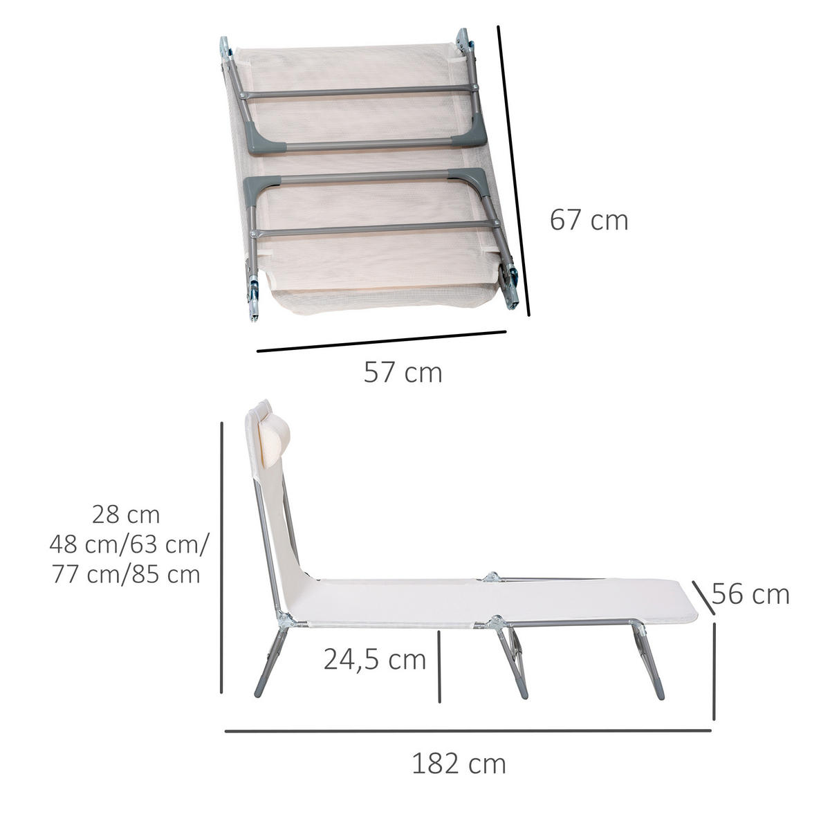 SONNENLIEGE DE-15626 klappbar, 5-fach verstellbar, inkl. Kissen Creme - Creme, Metall (56/28/182cm) - ComfortXL